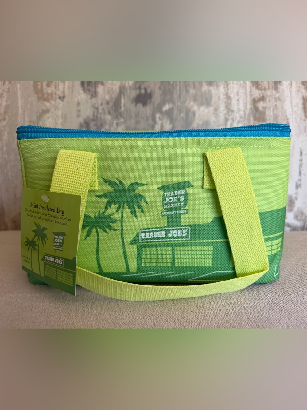 Trader Joe's Lime Green with Blue Zipper Mini Insulated Bag - Palm Green